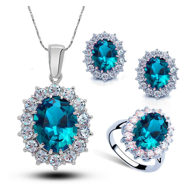 Juego de Joyería Nupcial con Collar, Pendientes y Anillo de Cristal