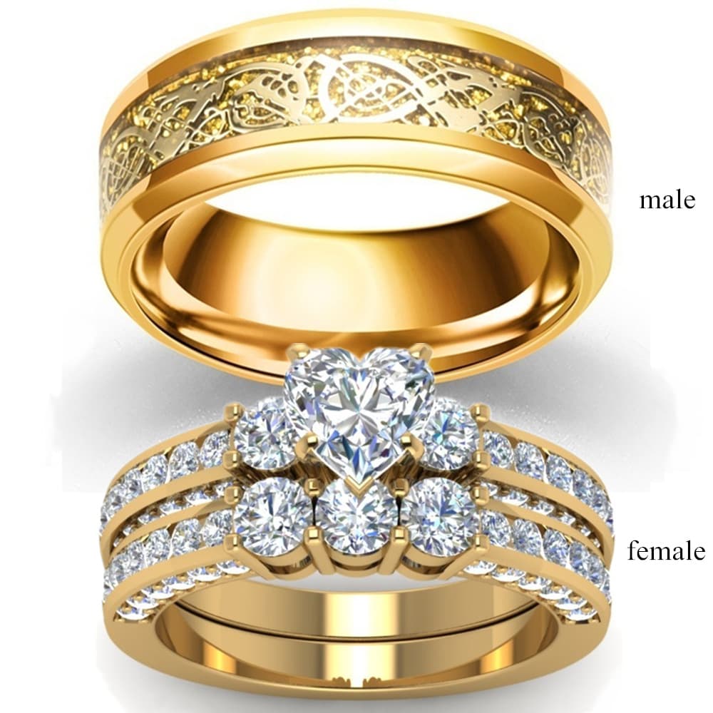 Anillo Dragón Circón Dorado para Parejas