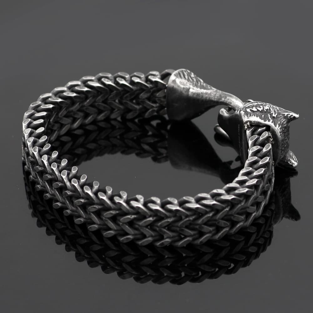 Pulsera Hombre Acero Inoxidable Cabeza de Lobo Vintage Cadena Cubana