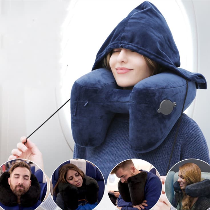 Almohada de Viaje Inflable con Capucha Forma H
