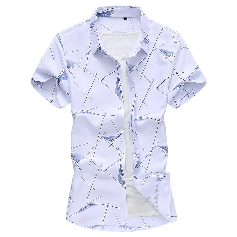 Camisa de Algodón Manga Corta para Hombre con Estampado Floral