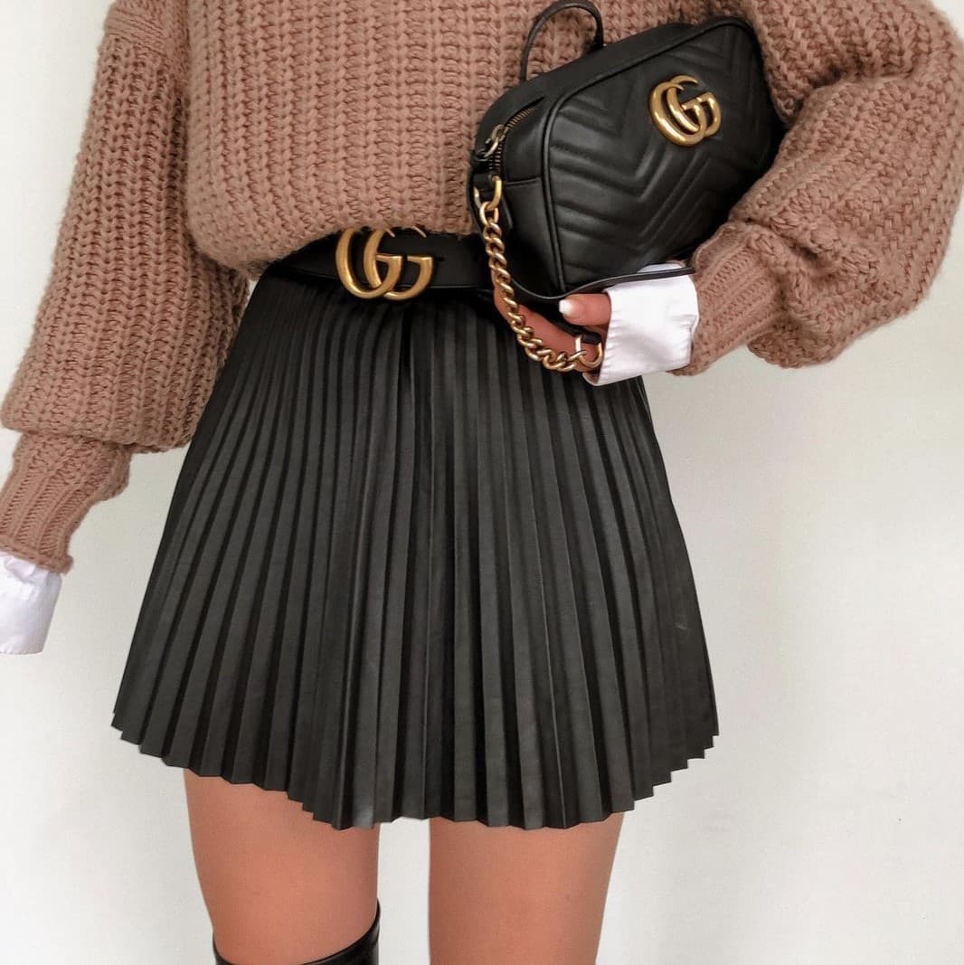 Falda Mini Plisada de Punto para Mujer