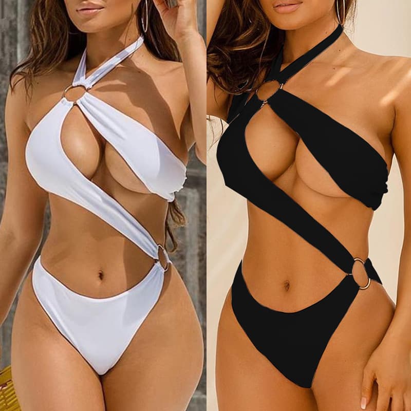 Biquini Sexy de Aros Metálicos con Detalles Calados