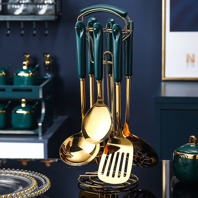 Set de 7 Utensilios de Cocina en Acero Inoxidable y Silicona