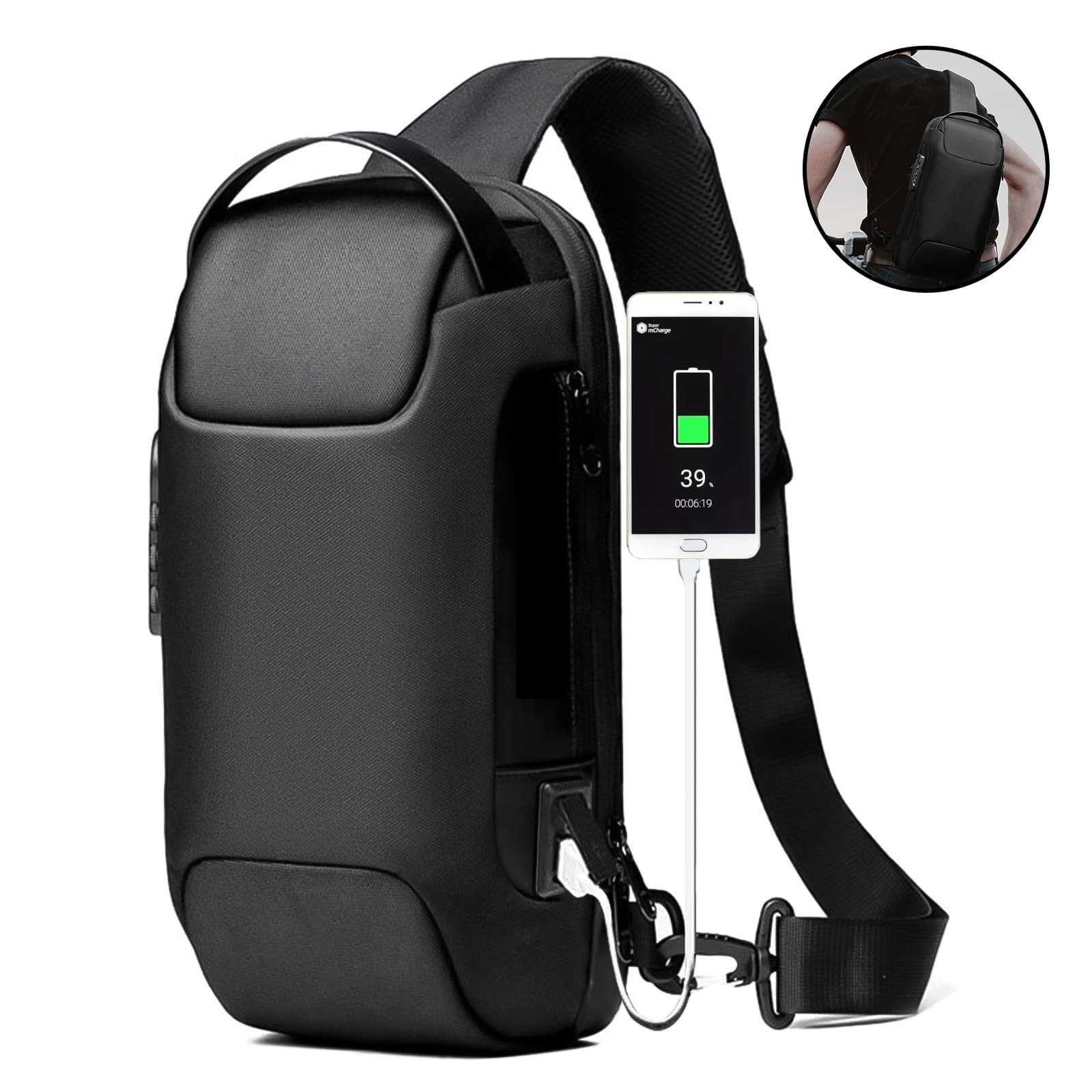 Bolsa Crossbody Impermeable para Hombre Anti-robo con Puerto USB
