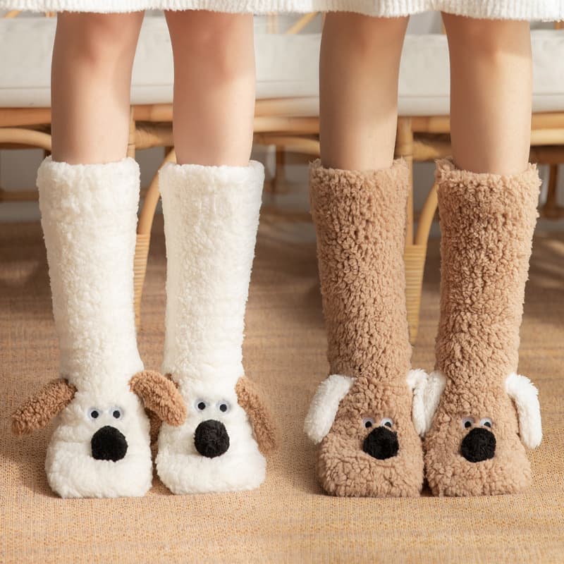 Calcetines Mujer Dibujo Perro Felpa Antideslizantes Invierno