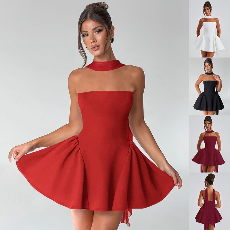 Vestido Tubo Corto con Cremallera Trasera