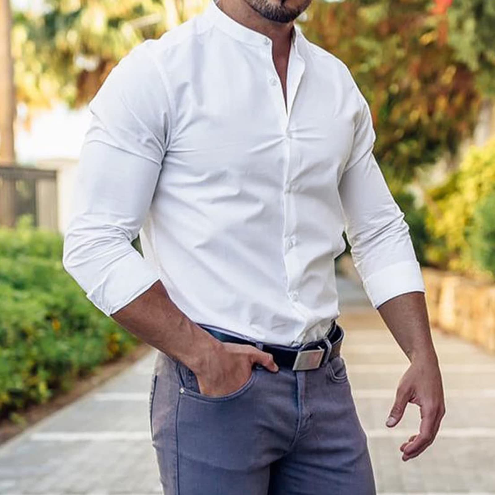 Camisa Casual Manga Larga Slim Fit para Hombre