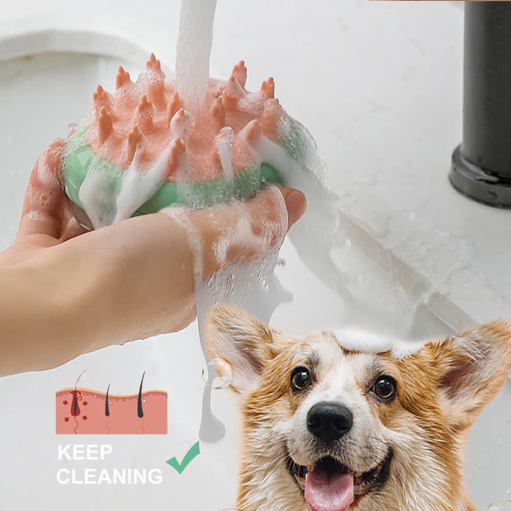 Cepillo Dispensador 2 en 1 para Baño y Masaje de Mascotas