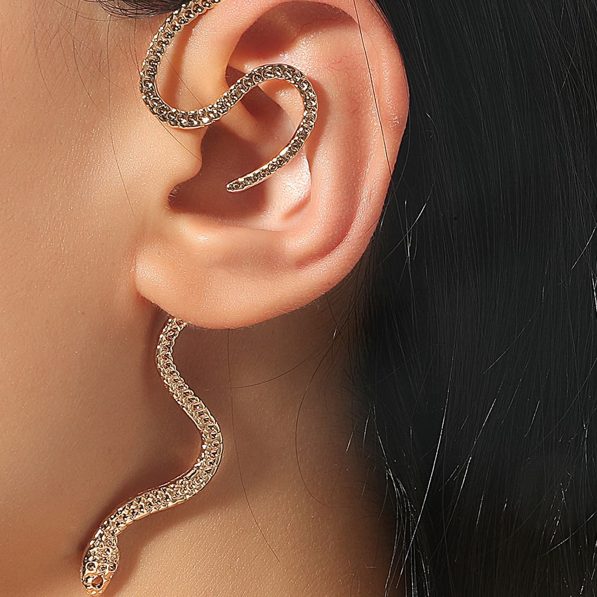 Pendientes serpiente clip sin agujero con zircón vintage