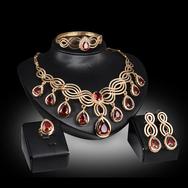 Set Joyería Fashion Gems Collar y Pendientes Aleación