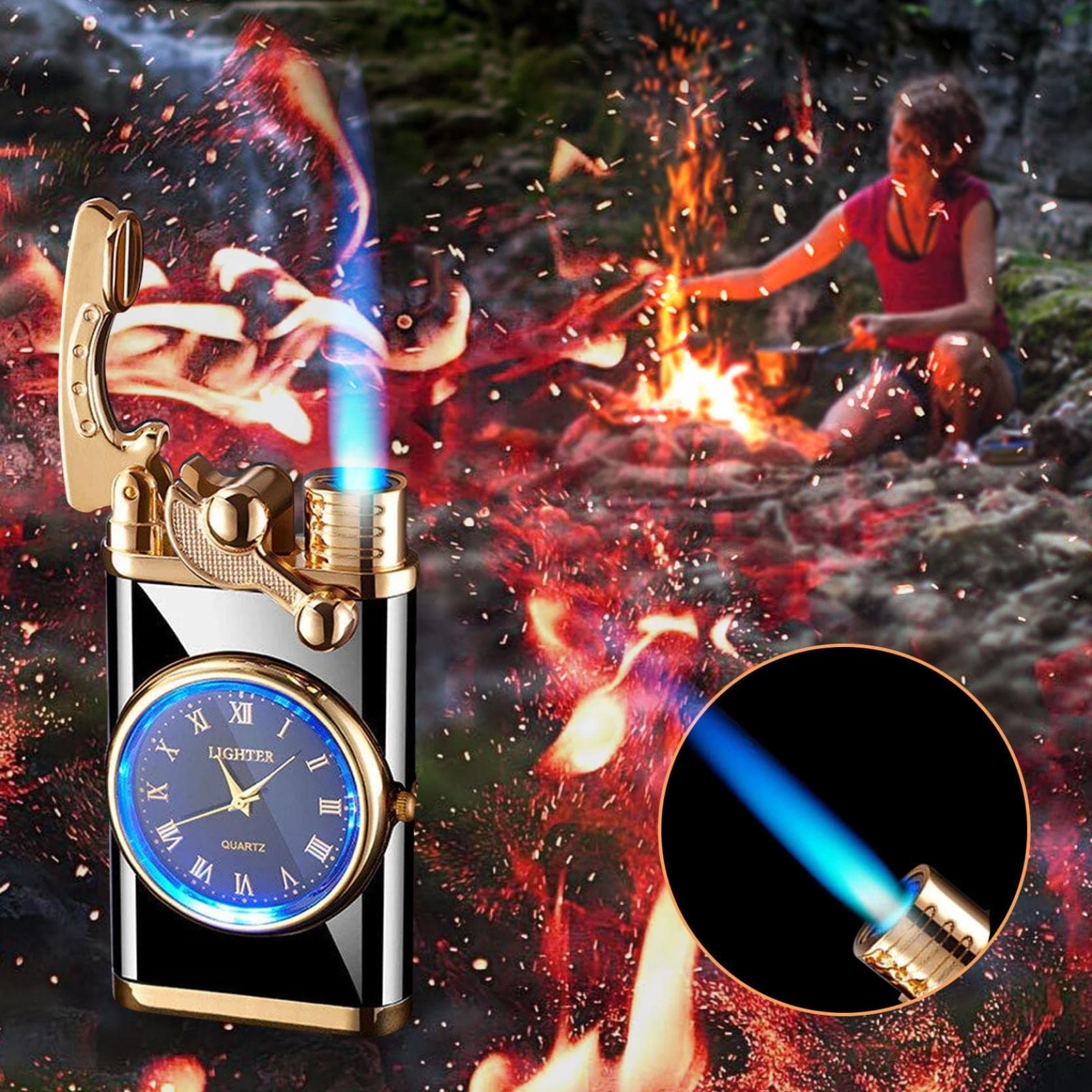 Encendedor Watch Automático con Reloj Digital Azul