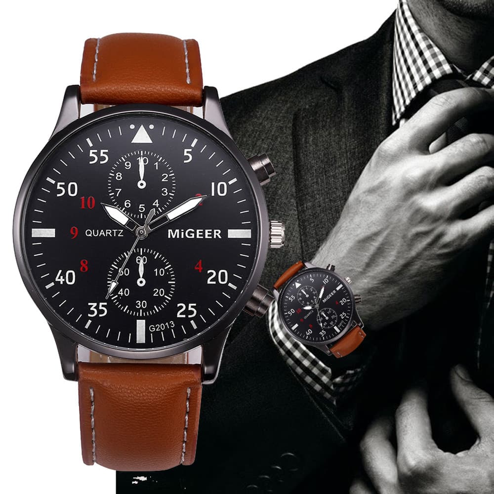 Reloj Deportivo Retro Cuero Hombre Cuarzo Análogo