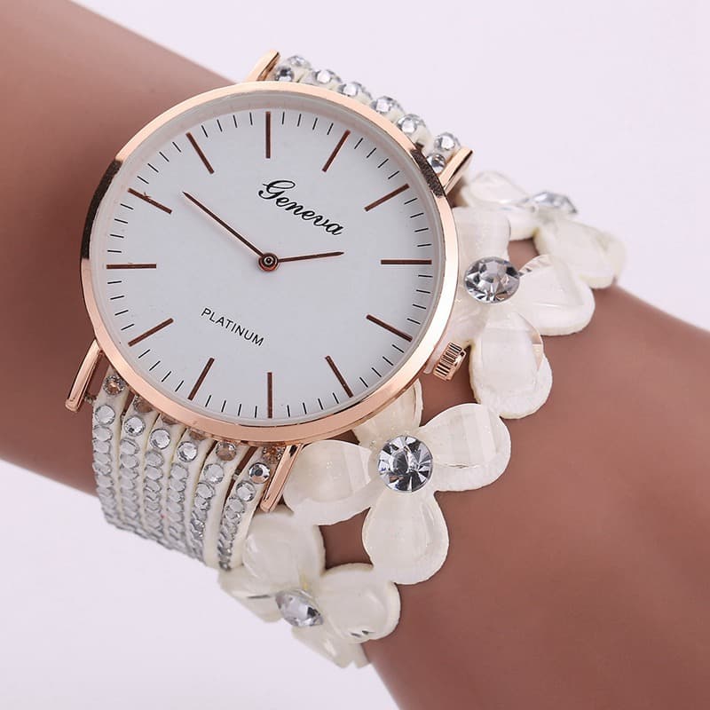 Reloj Pulsera Mujer Geneva Flores Cuarzo Elegante
