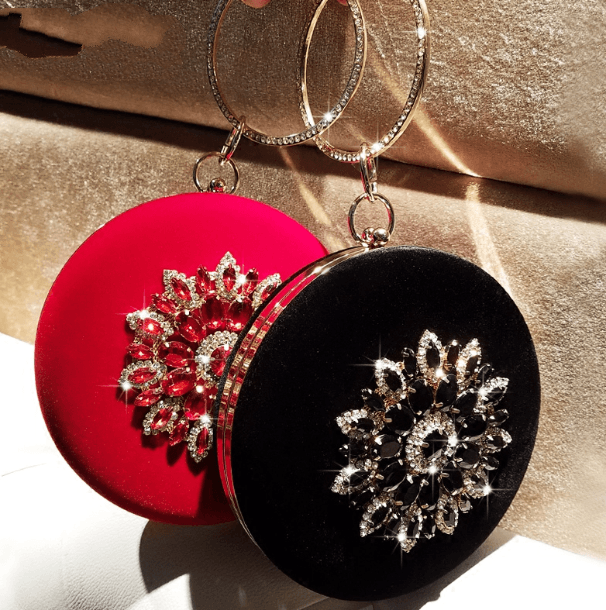 Bolso de Fiesta Terciopelo Diamante Redondo