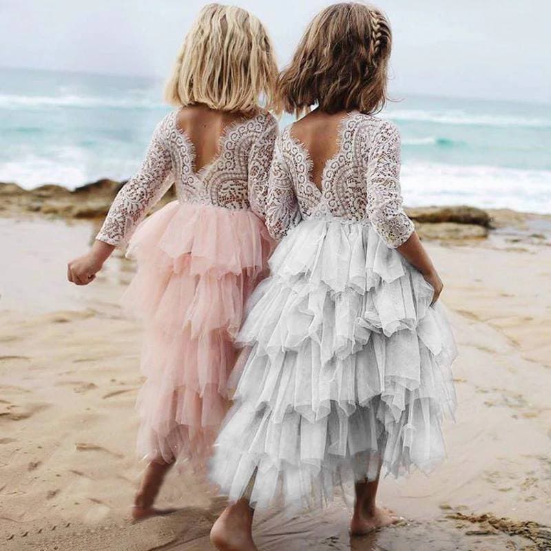 Vestido Infantil Princesa de Encaje con Mangas Largas