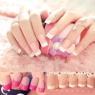 Uñas Postizas Francesas Largas con Diseño Nail Art
