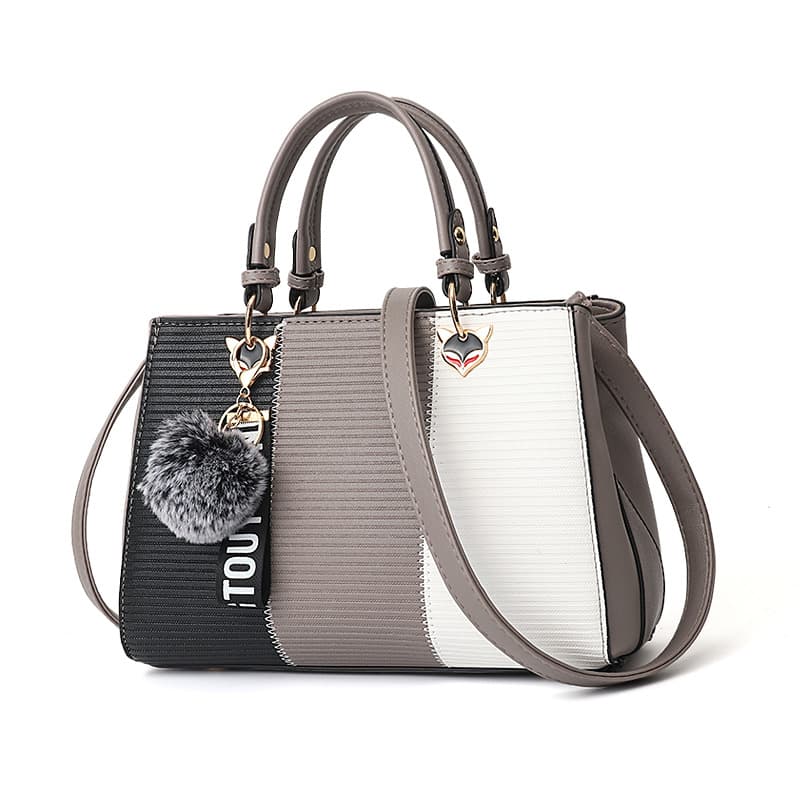 Bolso de Mano Patchwork con Pompones para Mujer