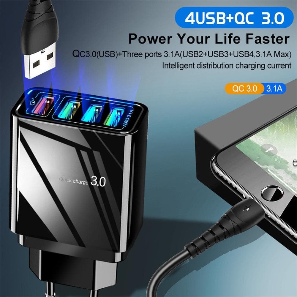 Cargador de Móvil Iluminado 4 USB 3A