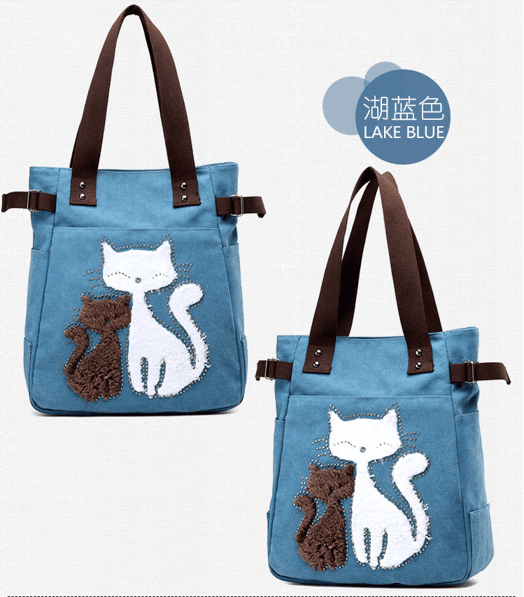 Bolso de Lona con Apliques de Gato - KVKY