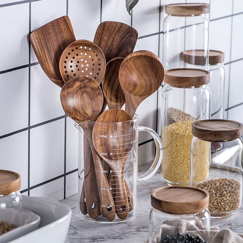 Set de Utensilios de Cocina en Madera de Teca Tailandesa