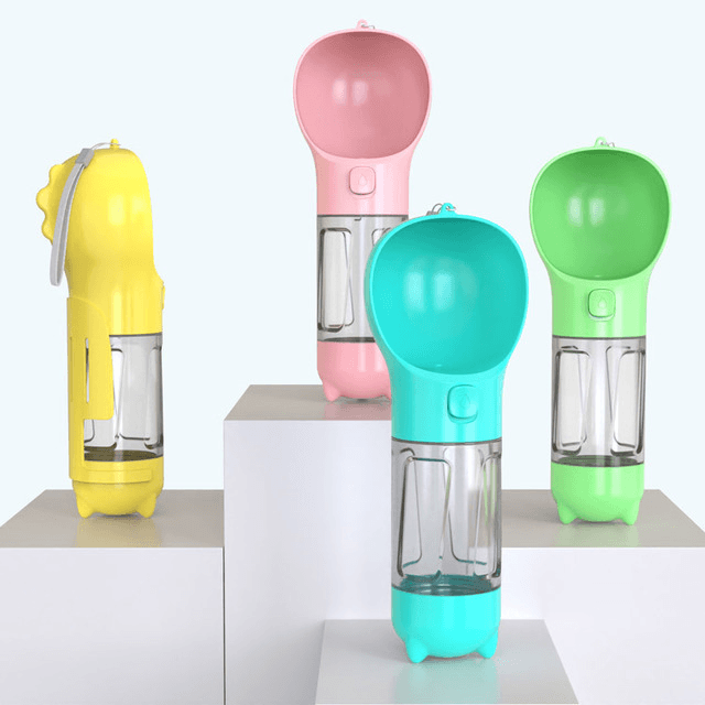 Botella de Agua Multifuncional para Mascotas con Comedero