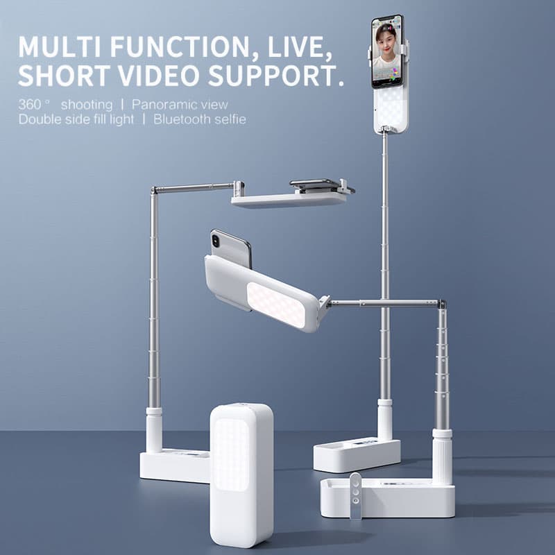 Soporte Móvil Selfie Portátil con Luz y Control Bluetooth