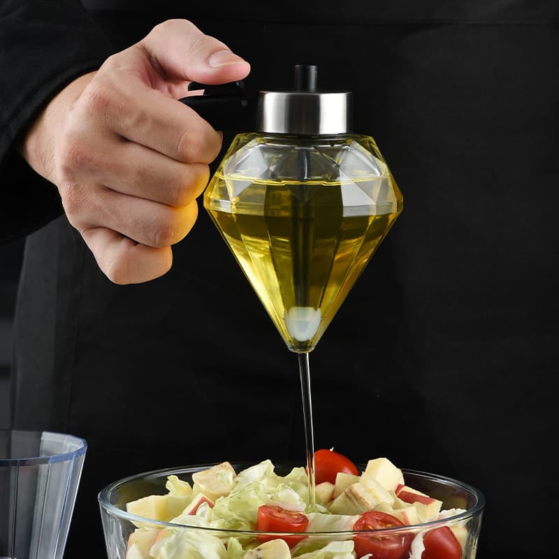 Dispensador de Aceite Cristal Forma Diamante con Dosificador