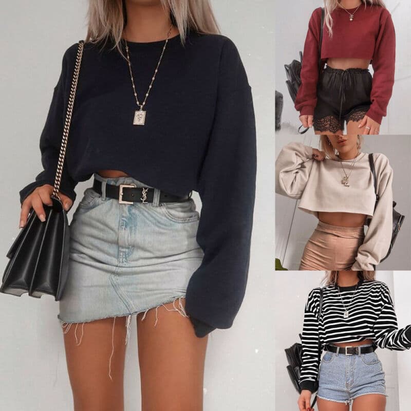 Camiseta Crop Top Manga Larga para Mujer