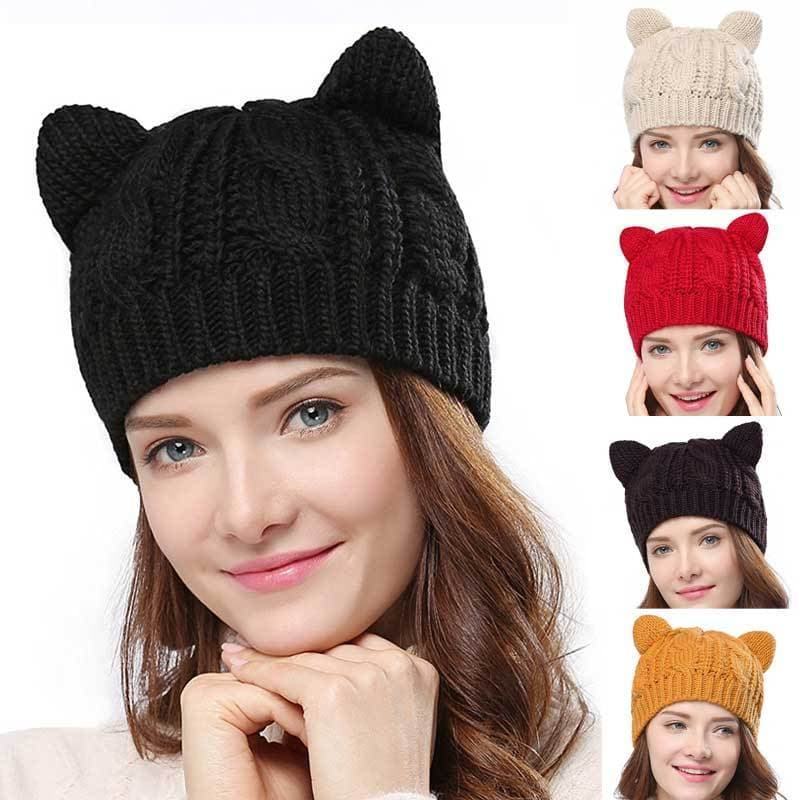 Gorro de Invierno con Orejas de Gato 3D Tejido