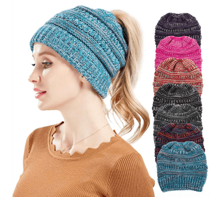 Gorro de Lana Tejido con Agujero para Coleta - Mujer