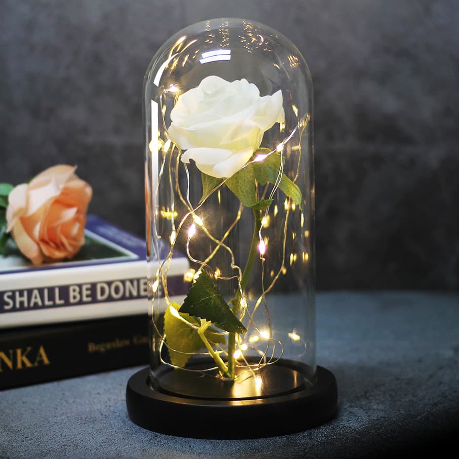 Rosa Eterna Iluminada en Cristal con Luz LED