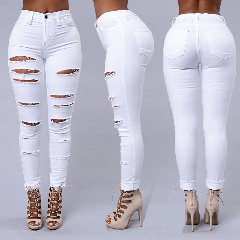 Pantalones Vaqueros Rotos Mujer Skinny Cintura Alta