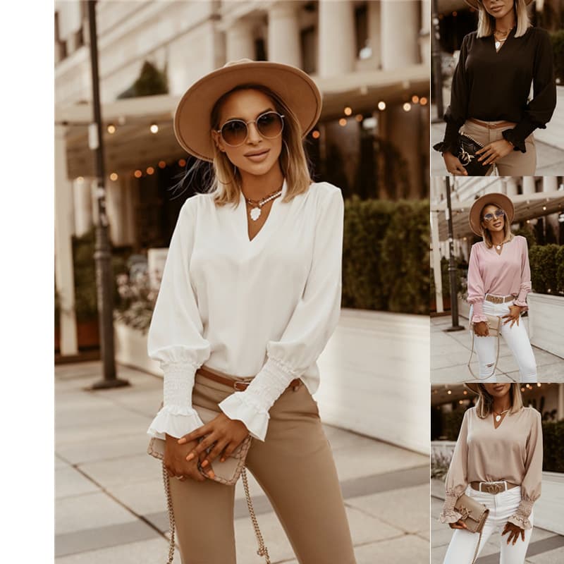 Blusa con cuello en V para mujer