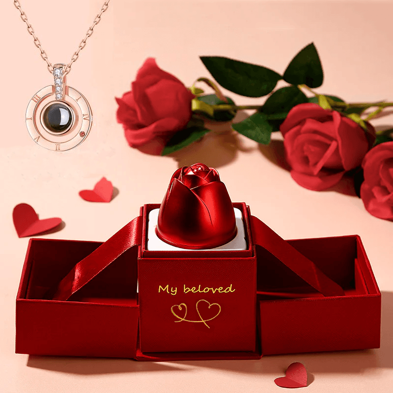 Collar de Rosa Metálica con Caja Regalo Día de San Valentín