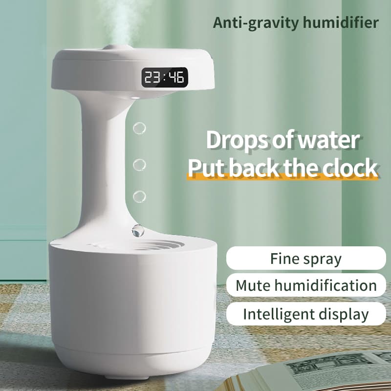 Humidificador anti-gravedad con reloj y difusor de aromas