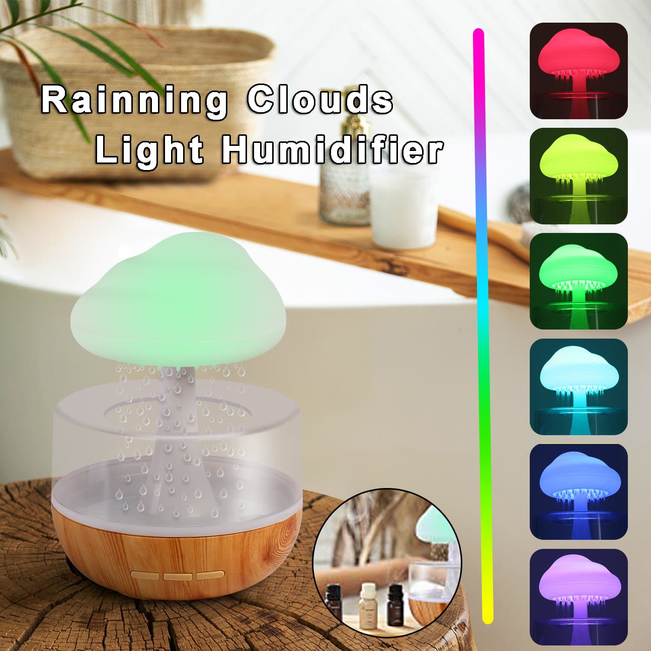 Humidificador Nube Lluvia con Luz Nocturna y Difusor Aromático