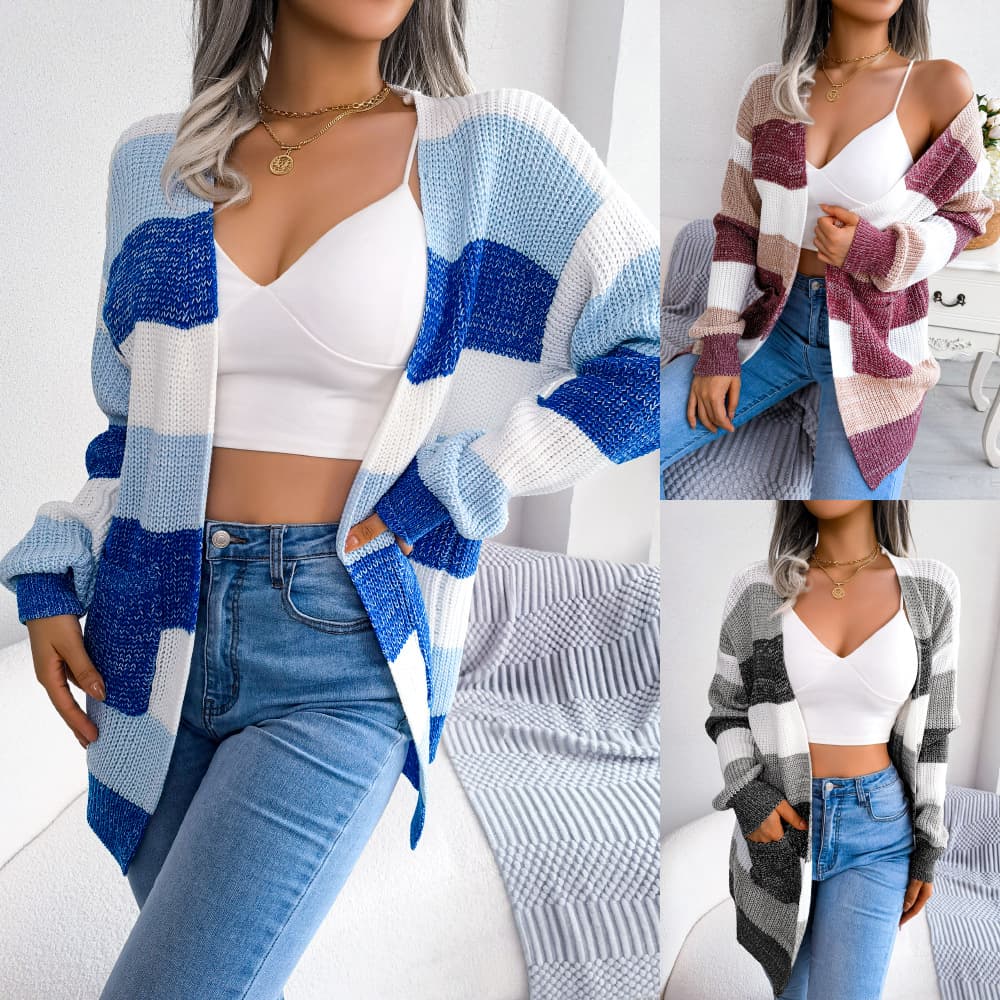 Cardigan de Cuadros para Mujer con Mangas Farol