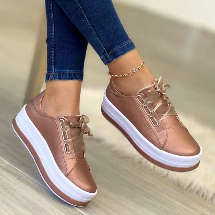 Zapatillas Planas Mujer con Cordones y Plataforma