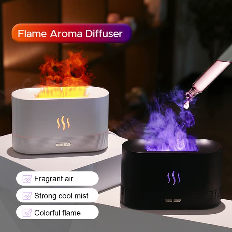Difusor Aroma con Llama LED RGB y Humidificador Ultrasónico