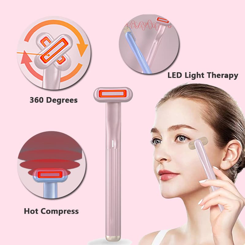 Masajeador Facial Rotatorio 360° con Luz LED Roja y Calor Terapéutico 5 en 1