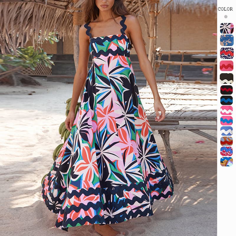 Vestido Largo Playa Flores Estampado Corte A