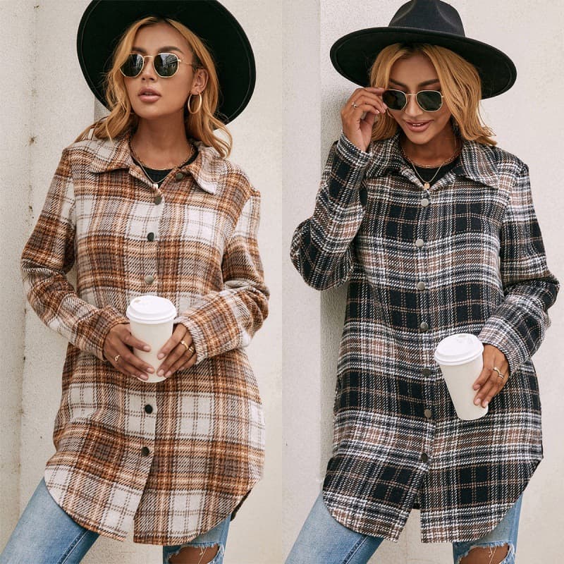 Camisa Suéter de Cuadros Suelta Casual para Mujer