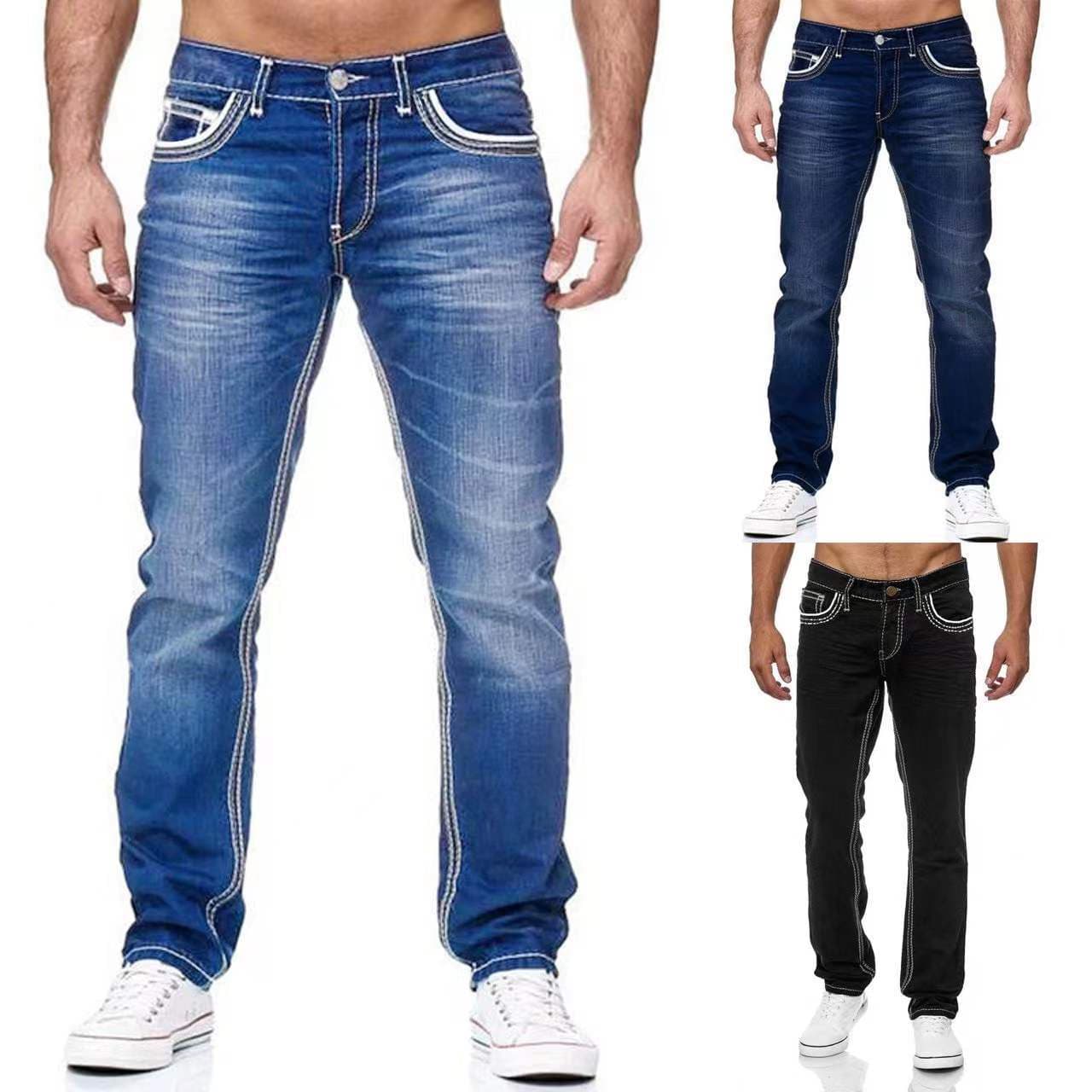 Pantalones Vaqueros Rectos para Hombre con Bolsillos