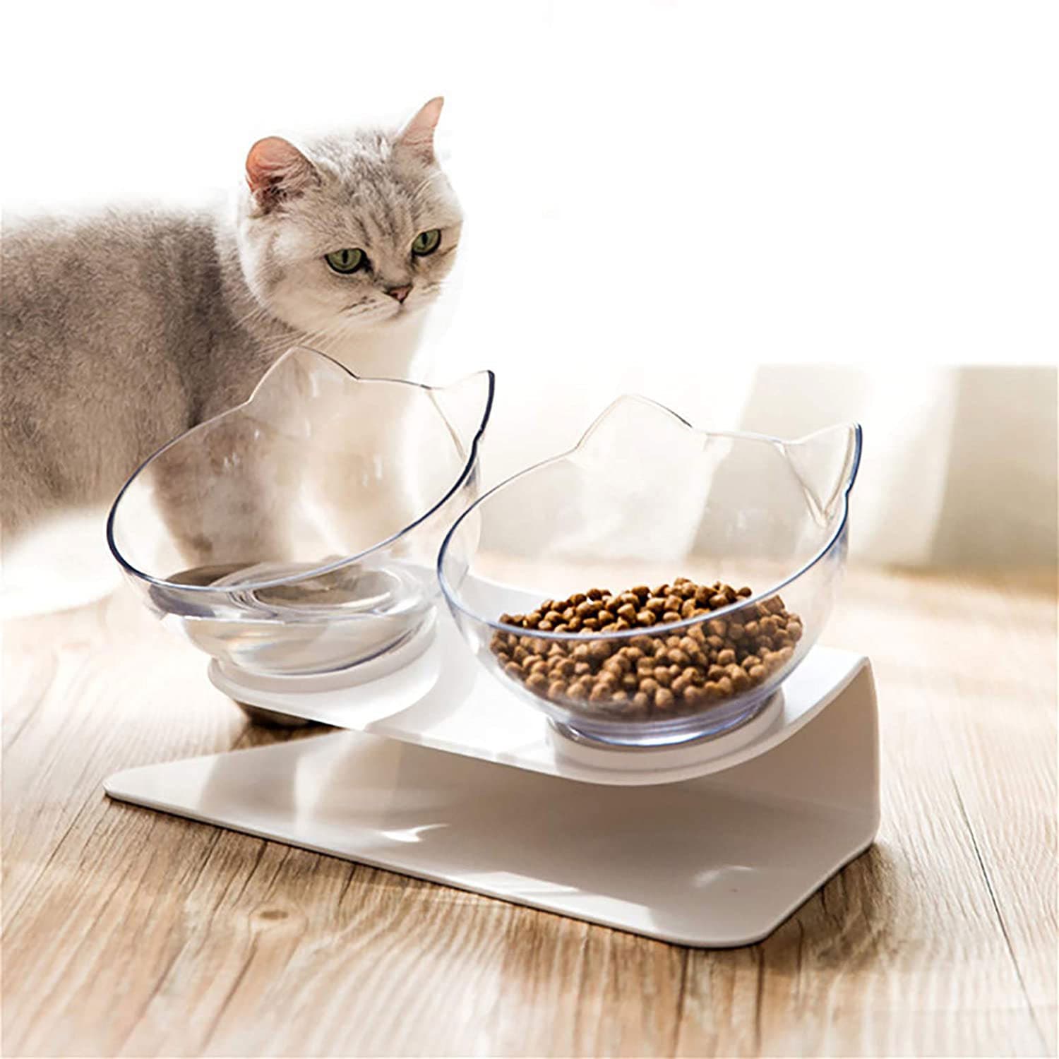 Comedero Elevado para Gatos con Boles Transparentes