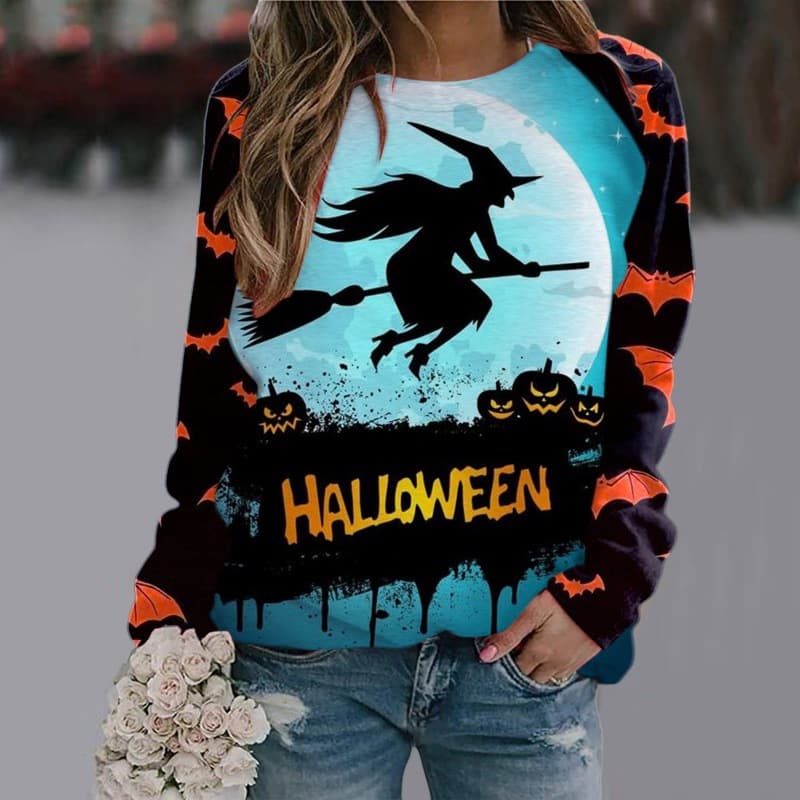 Sudadera Estampado Halloween Mujer Manga Larga