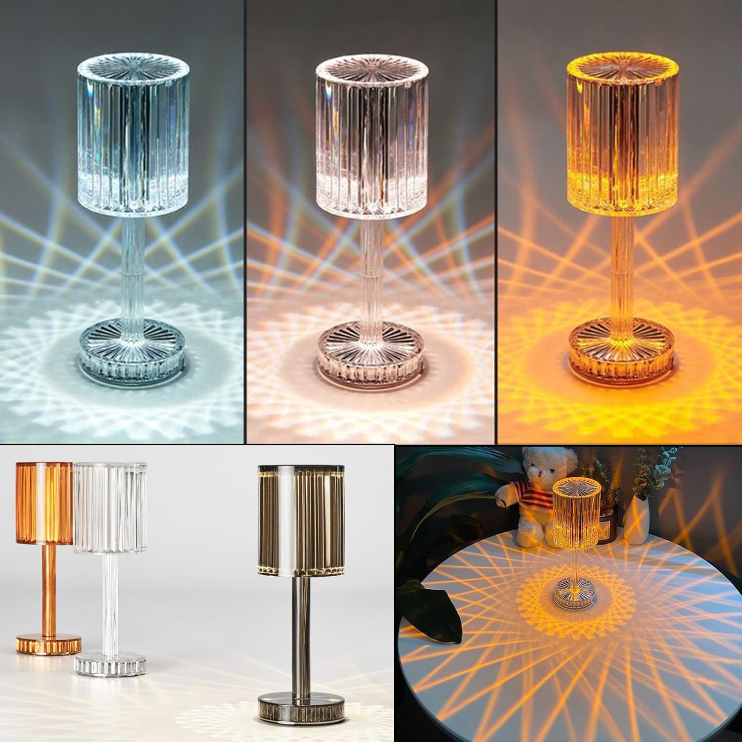 Lámpara de Mesa Cristal Diamante con LED Cálido