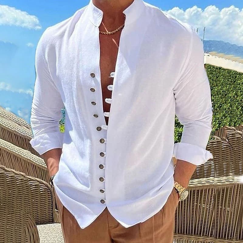 Camiseta Retro Botones Manga Larga Hombre