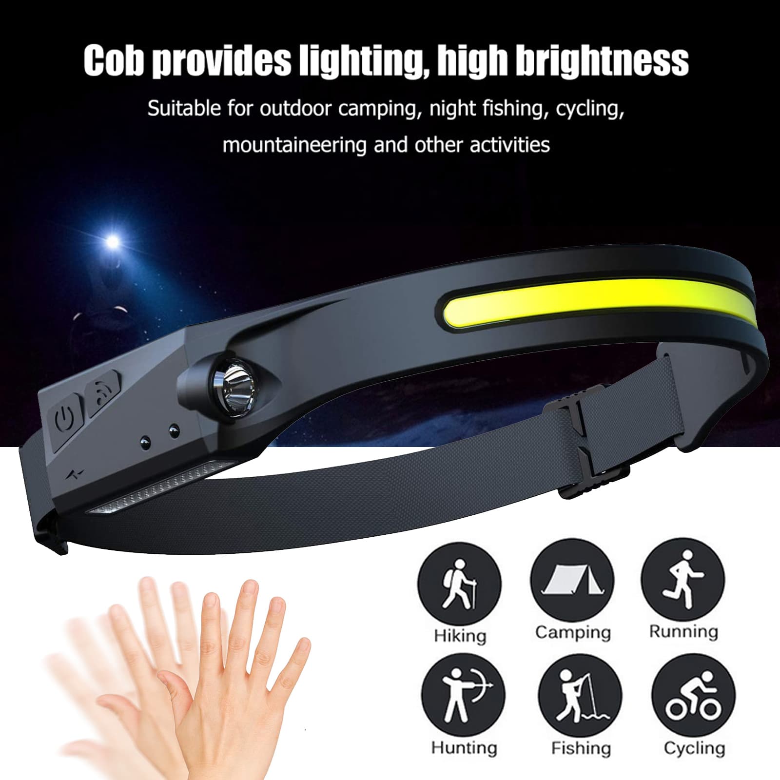 Linterna Frontal LED COB Recargable USB Impermeable