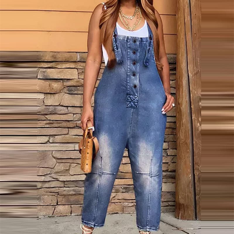 Pantalón Vaquero Casual con Tirantes Siamés para Mujer